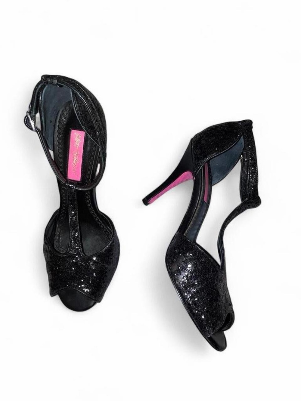 Betsey Johnson Black Glitter Peep Toe Heels – Size 7 ✨🖤